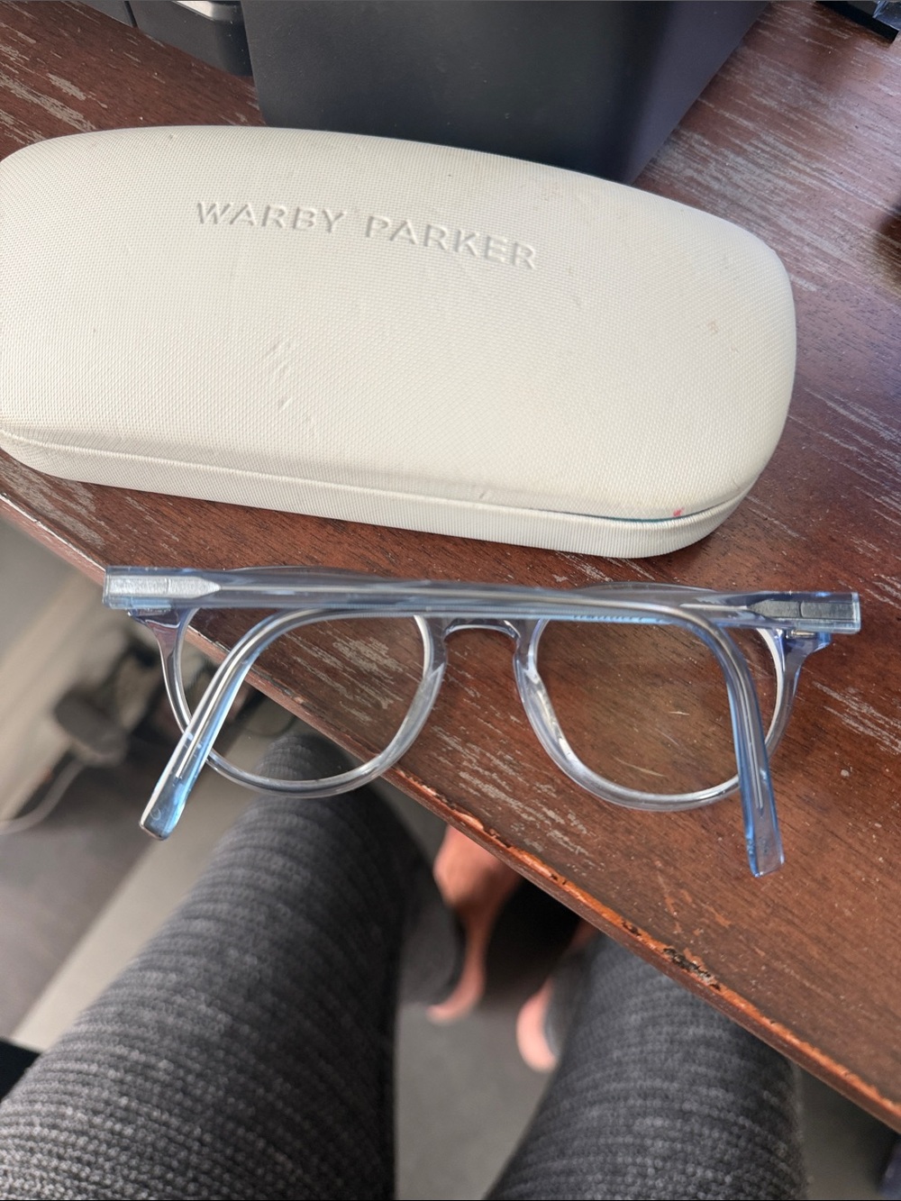 Warby Parker Percey N 780 Translucent Light Blue Round Frames with logo case - Picture 2 of 13